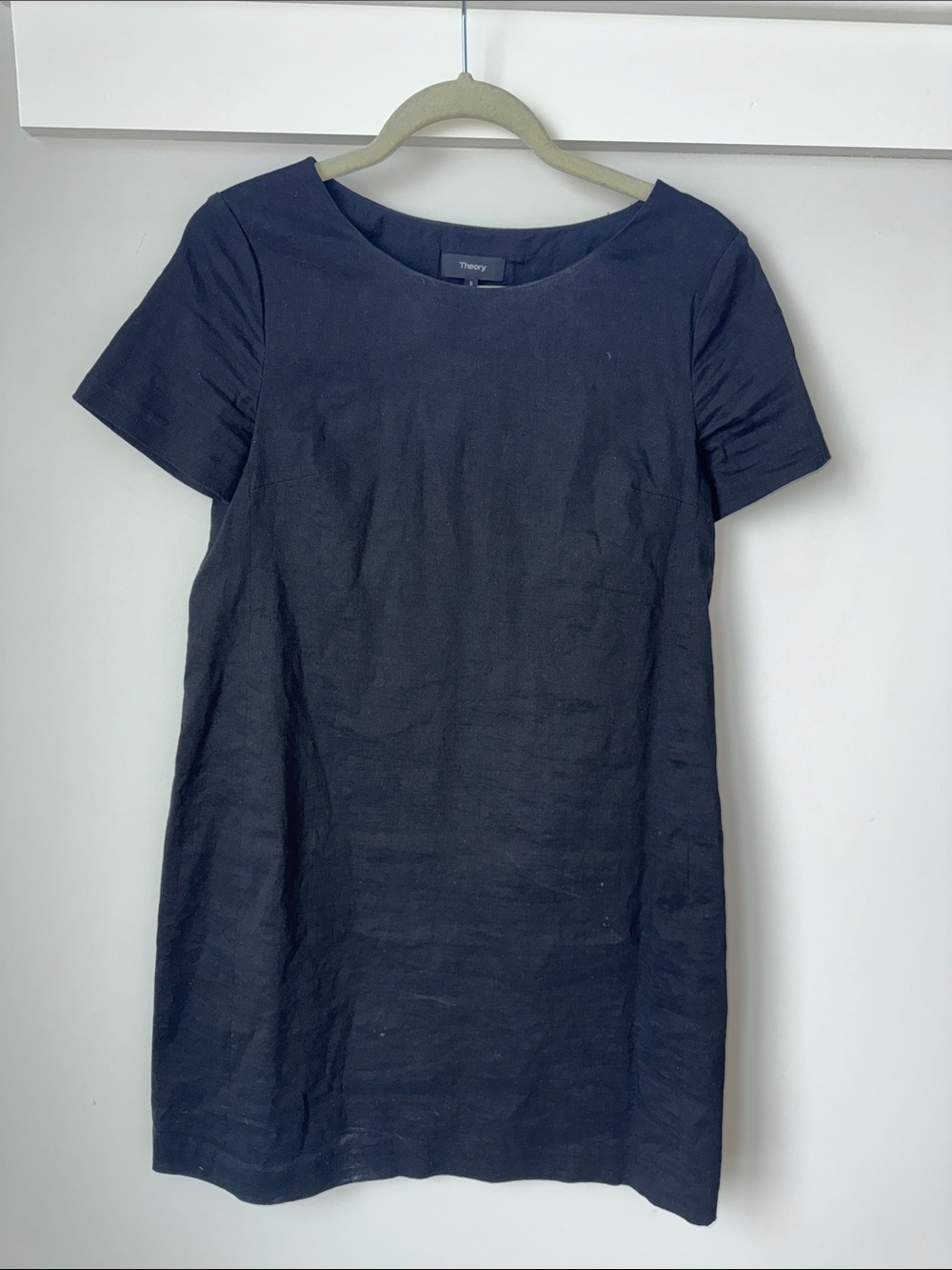 Theory Navy Short-Sleeve Linen-Blend Shift Top